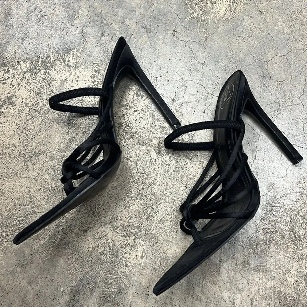 * M brand black satin heels
